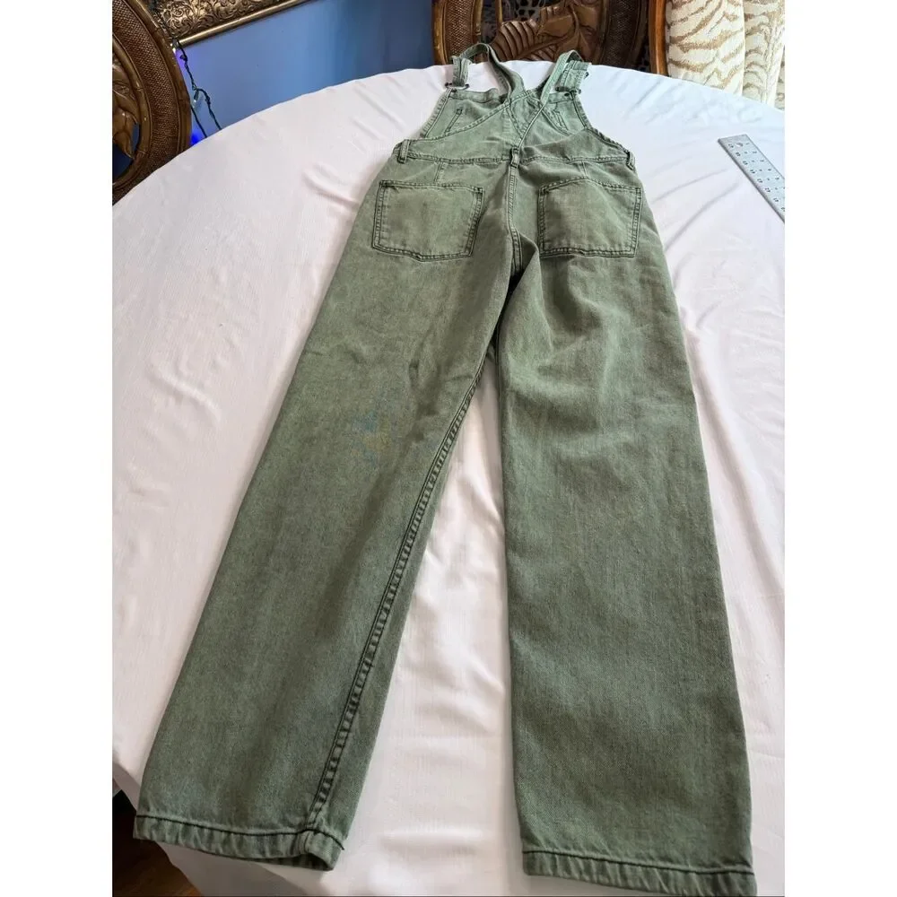 Free People We The Free Ziggy Overall XS Green Denim Wide Leg Overalls Jumpsuit - Picture 8 of 9